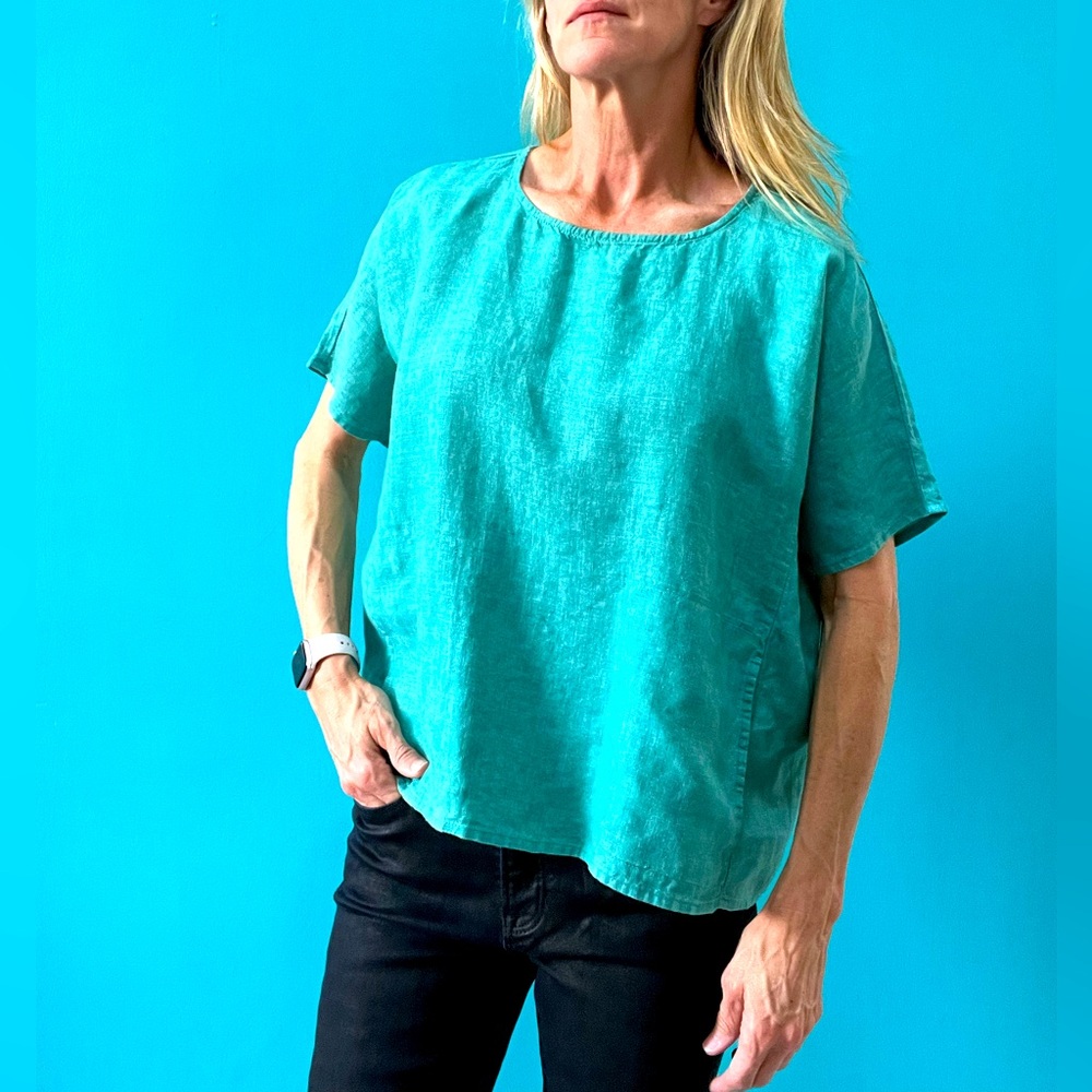 Eileen Fisher 100% linen top turquoise size S